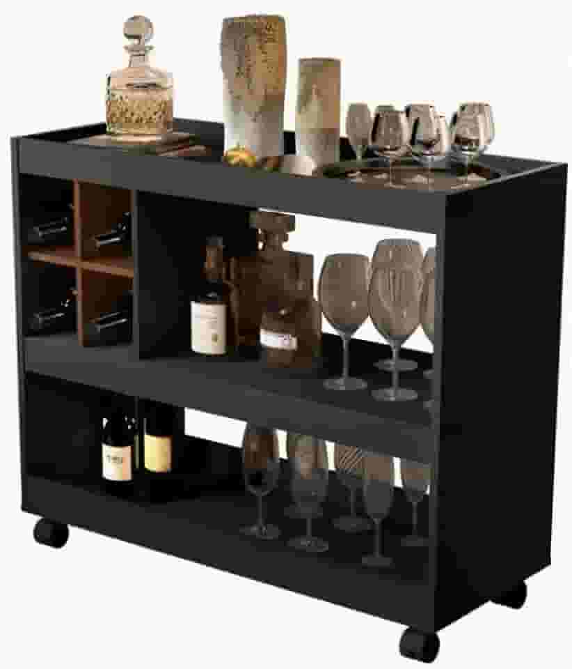 Aparador Bar Buffet Para Sala Com Adega E Rodízios 4050 E&A (Preto/Nature)