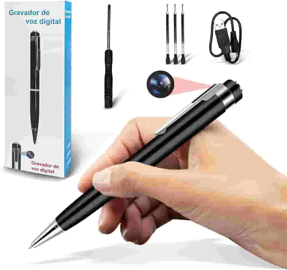IIGENAI Câmera escondida Ultra HD 1080p Caneta câmera espiã portátil com cartão SD de até 128 GB Gravação em loop ou minicâmera para uso interno e externo