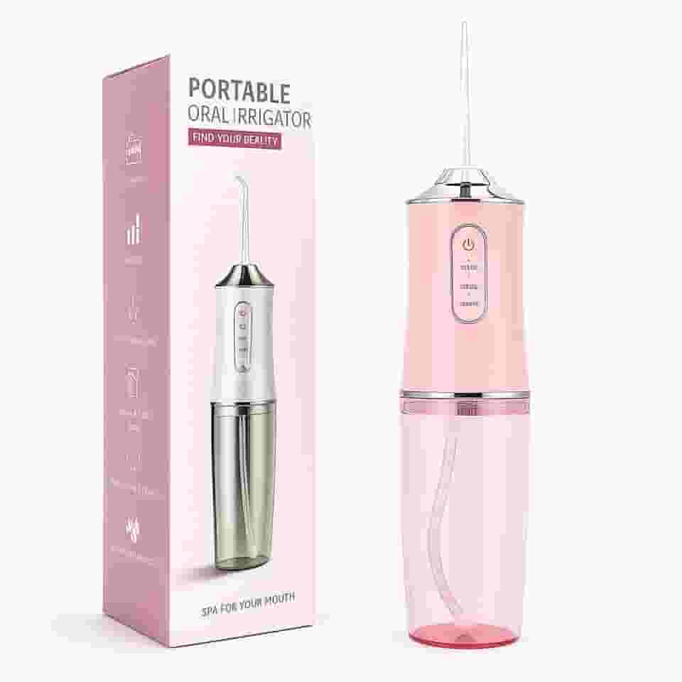 Irrigador Oral Portátil para Limpeza Profunda de Dentes e Gengivas, Jato de Água Supersônico, Elétrico, Recarregável USB (Rosa)