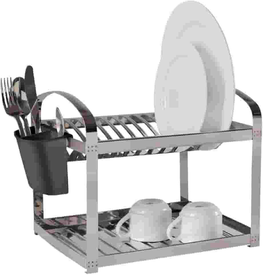 Escorredor 12 Pratos com Escorredor de Talheres Plástico Suprema, 41,5 x 27 x 28,5 cm, Aço Inox, Brinox