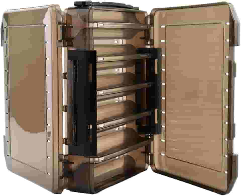 Caixa de pesca dupla face com portátil, caixa de armazenamento de isca de 10 compartimentos, estojo de acessórios para equipamentos de pesca (19,8 x 16,8 x 4,8 cm)