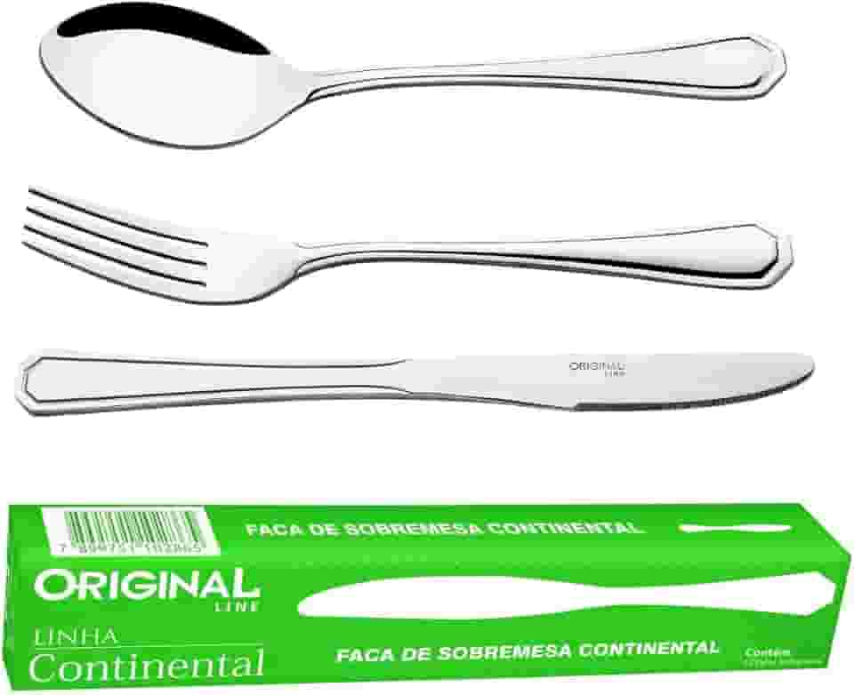 ORIGINAL LINE - 36 Pçs Talheres Sobremesa Continental: 12 Colheres, 12 Garfos, 12 Facas - Aço Inoxidável, Formal, Lavável na Máquina