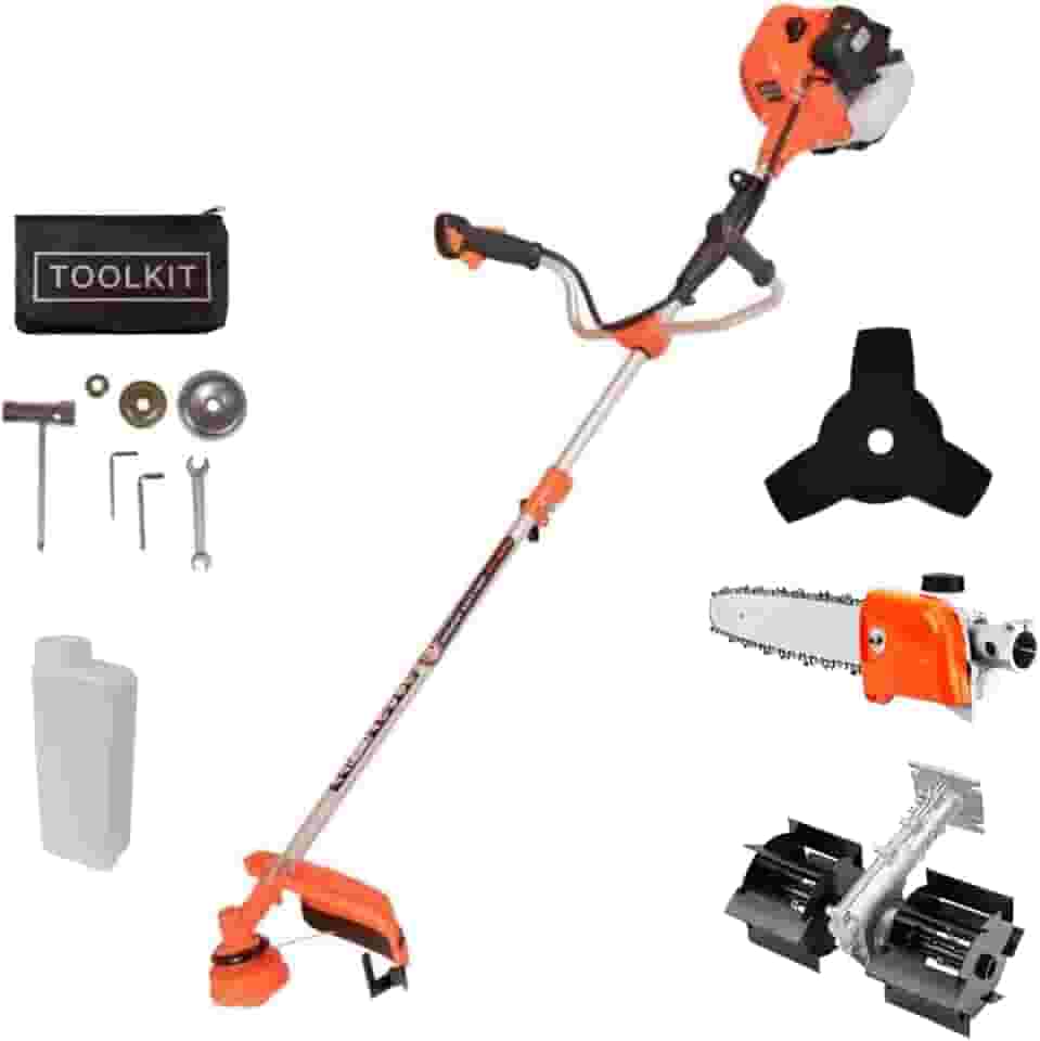Kit Completo Roçadeira Profissional a Gasolina 65CC, 3HP, Enxada Rotativa, Motopoda/Motosserra de Extensão, Eficiência Garantida, Ideal para Diversas Tarefas de Jardinagem, Segurança e Durabilidade