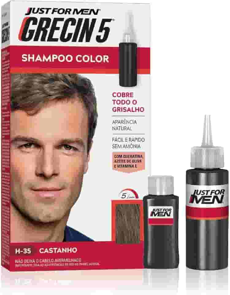 Just For Men Grecin 5 Shampoo Tonalizante para Cabelo, Aparência Natural, Cor H35, Castanho, 60ml