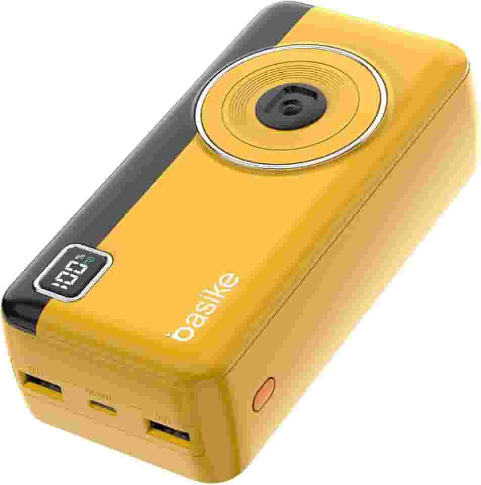 Power Bank 30000mAh, Basike Carregador Portátil 2 Saídas USB-A(até 22.5W) + Tipo-C(até 22.5W) com Cabo, Carregamento Rápido, Led Indicador de Bateria Proteção Inteligente (Amarelo)