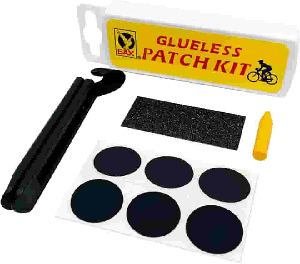 PAX Kit de remendo de reparo sem cola para pneu de bicicleta sem cola, 2 peças de alavanca de pneu de nylon, papel areia, 1 caneta marcadora, 1 peça de exposição em caixa de armazenamento portátil
