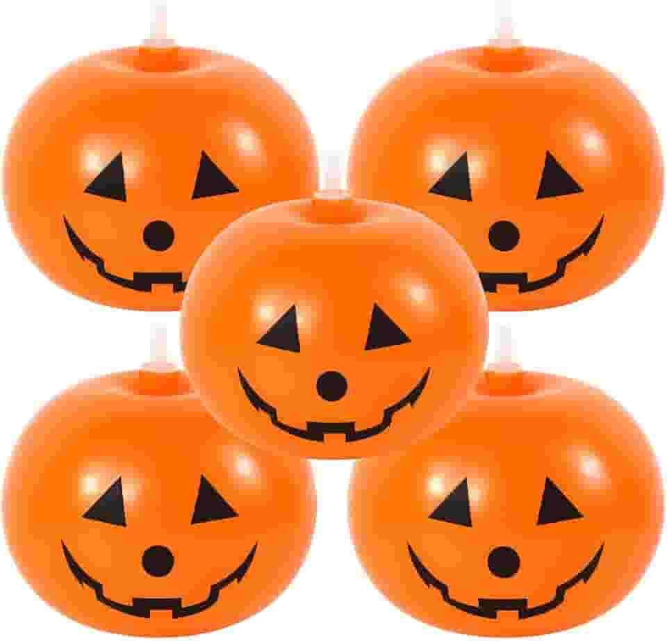 Kit 5 Balões Abóbora Halloween com Luz LED RGB Bexigas Decorativas para Festa, Mesa ou Pendurar Iluminação Noturna, Decoração Assustadora e Reutilizável para Eventos Temáticos