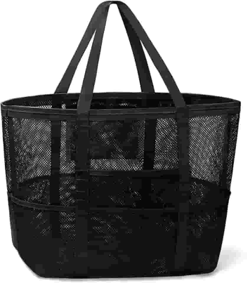 Bolsa Grande Praia em Tela Impermeável 45 cm – 10 Bolsos Extras, Fecho com Zíper, Alças Reforçadas – Ideal para Toalhas, Brinquedos e Piqueniques