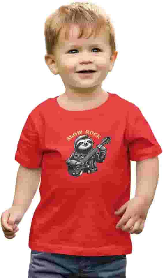 Camiseta Infantil Menino Menina Slow Rock Preguiça Guitarra Tamanho:4;Cor:Vermelho