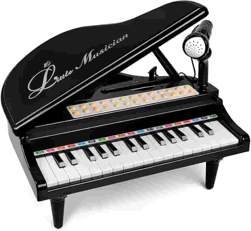 Piano Infantil Teclado Musical Eletrônico Preto Com Pedestal Brinquedo Educativo 1504A Para Crianças Sons E Ritmos Divertidos Desenvolvimento Musical