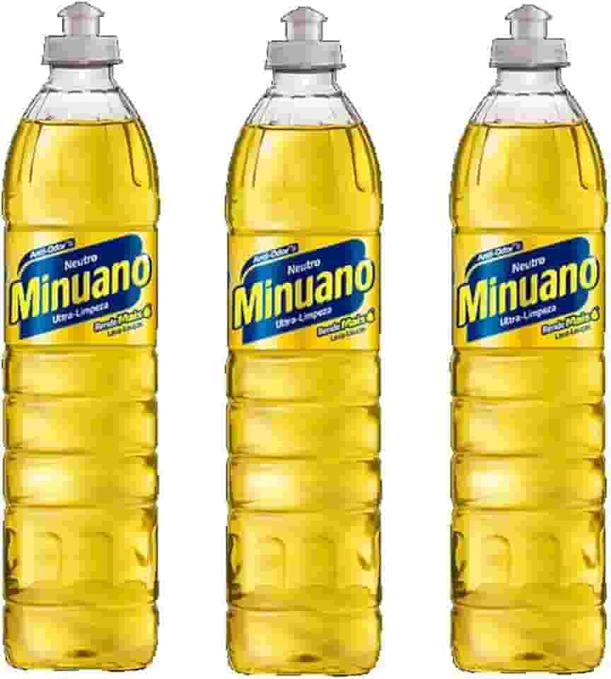 Kit com 3 Detergentes Minuano Líquido Neutro Amarelo 500ml