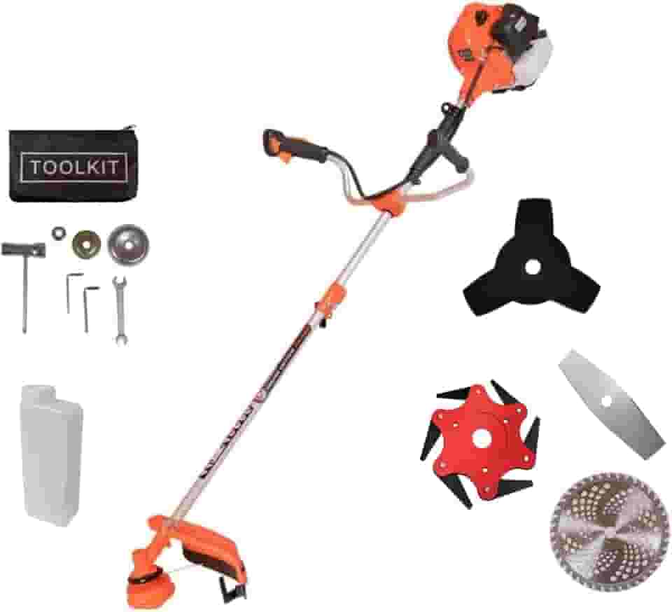 Roçadeira a Gasolina Profissional com Motor de 65CC, Potência de 3HP, Equipada com Lâmina de 6 Pontas, 2 Pontas Facão e Disco de 80 Dentes, Inclui Kit Completo de Acessórios para Trabalho Eficiente