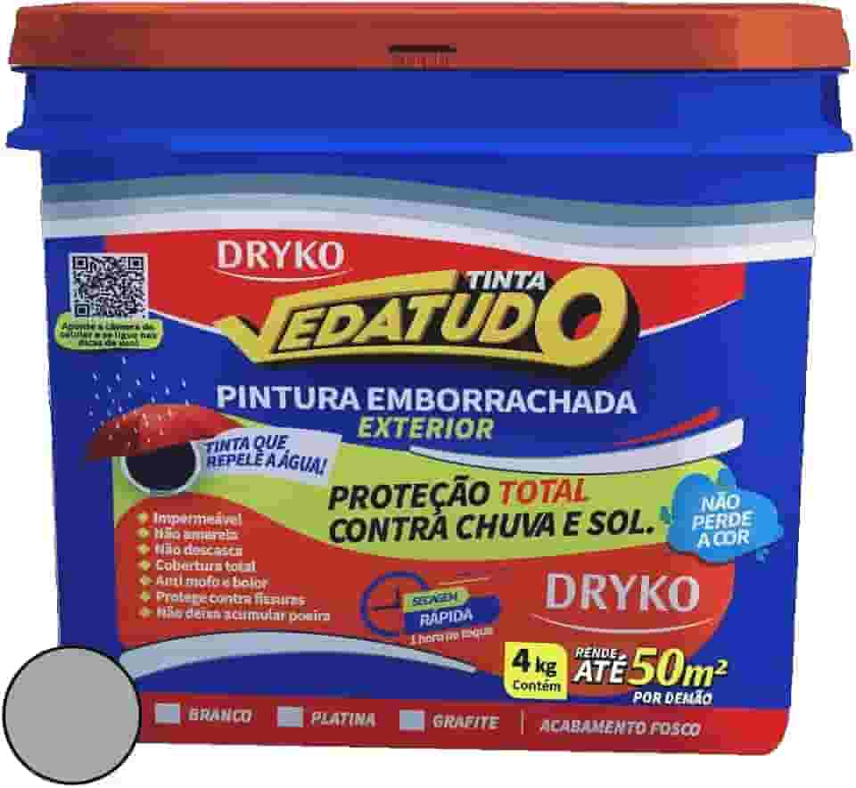 Dryko Tinta Emborrachada Vedatudo Platina 4kg Cinza Impermeabilizante, Emborrachada