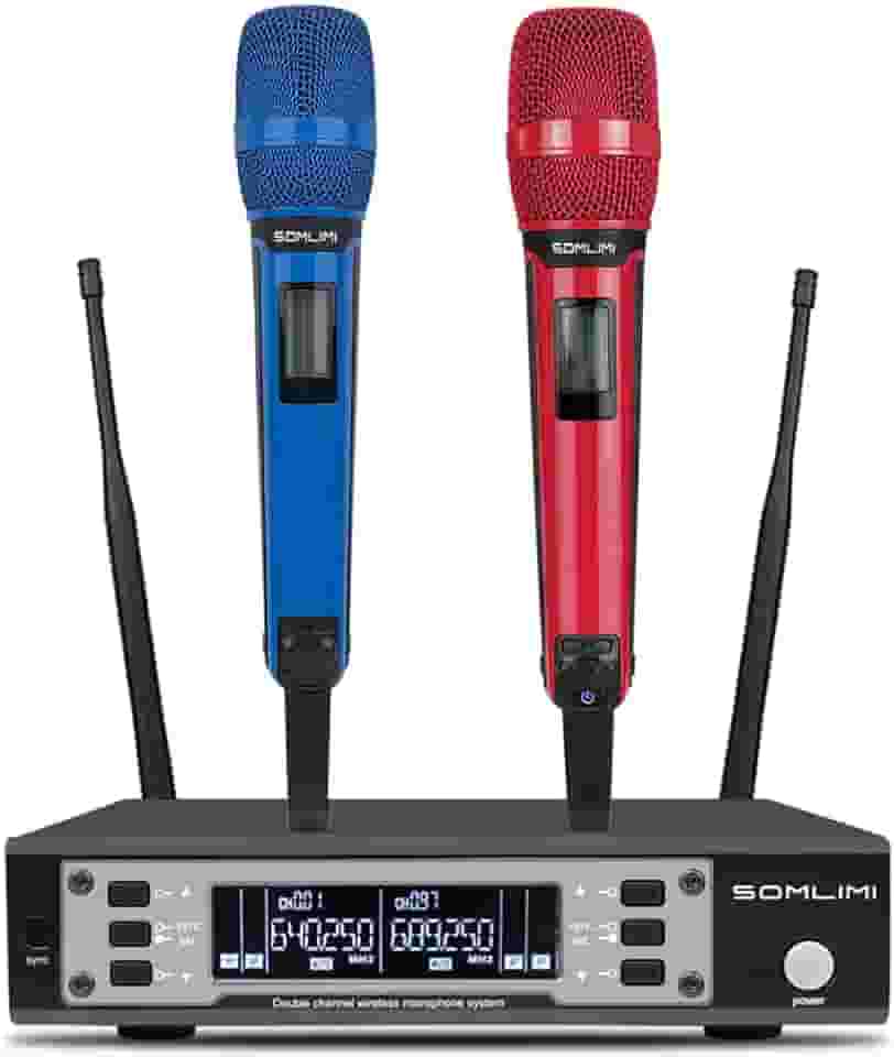 SOMLIMI original EW135G4 Sem Fio Microfone Profissional para Cantares Performances dePalco Karaoke Conferenciada lgreja Palestr (135-Blue and Red)
