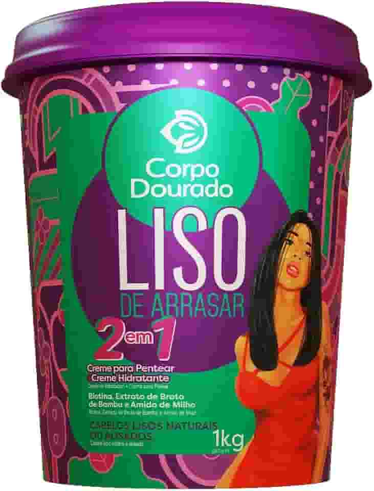 Corpo Dourado Creme para Pentear e Hidratante Liso de Arrasar | Alinhamento perfeito para fios lisos | 1kg