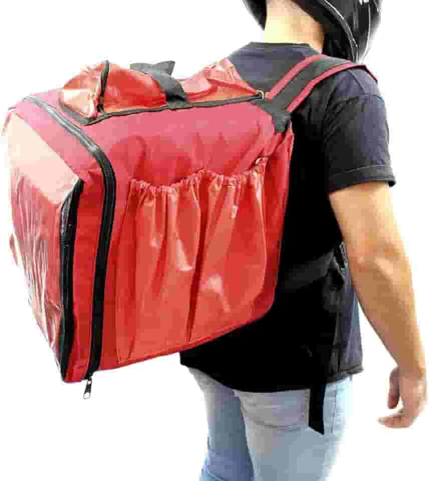 Capa Mochila Bag para Delivery e Entrega de Pizza Lanche Marmita sem Isopor 45 Litros para Motoboy Moto Aplicativo (Vermelho)