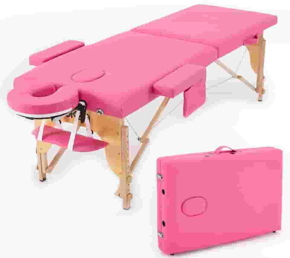 Maca Portátil Premium, Divã Cama de Fisioterapia, Estética, Massoterapia, Massagem, Quiropraxia, Depilação, Tatuagem - Altura Ajustável + bolsa de transporte - Rosa Pink BKZA - MSG 103