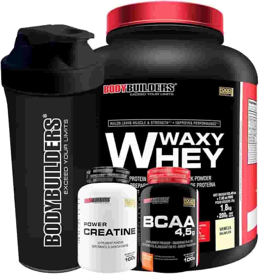 Kit Waxy Whey 2kg + BCAA 4,5 100g + Power Creatina 100g + Coqueteleira – Bodybuilders (Baunilha)