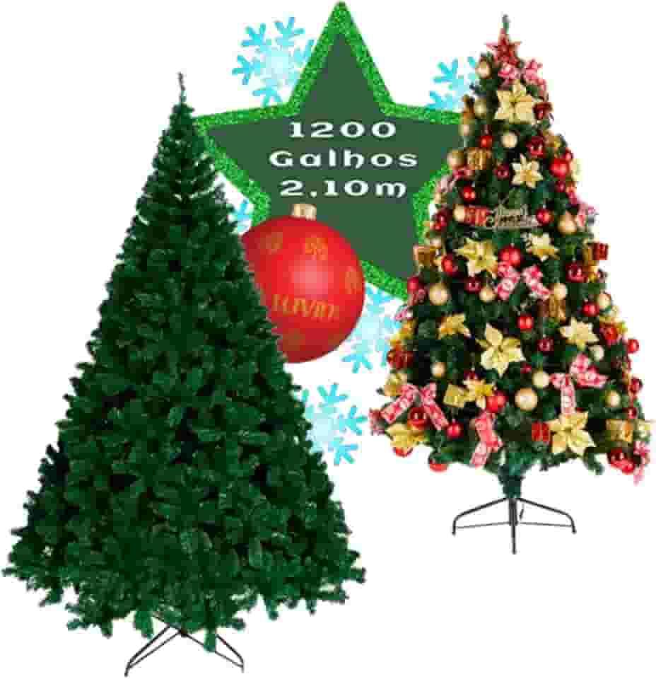 Árvore De Natal Pinheiro Grande Luxo Cheia Premium 2.10m 1200 Galhos Verde Tradicional