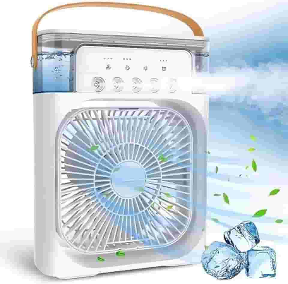 Mini Ar Condicionado Portátil, Ventilador Umidificador com 3 Velocidades, LED, USB