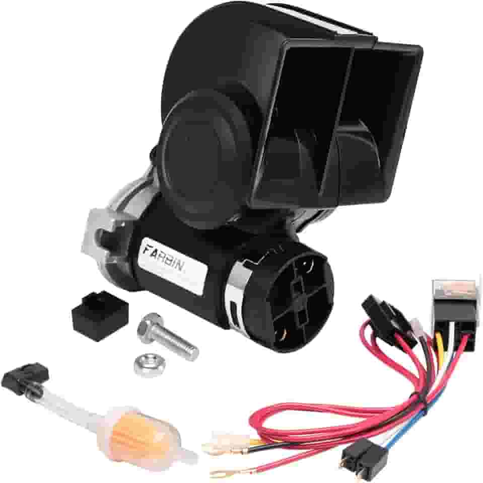 Buzina de trem para caminhão Farbin, 12 V, 150 dB, buzina de ar tipo caracol superalta com compressor de ar para caminhão, carro, barco, van, caminhonete, SUV, motorhome, moto e off-road