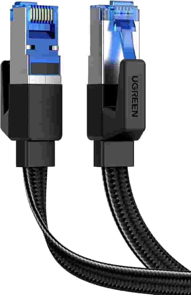 UGREEN Cabo Ethernet Cat 8 1,5 pés, plano de alta velocidade 40 Gbps 2000 MHz Cabo de Internet 26AWG Cabo de rede trançado RJ45 Cabos LAN internos blindados compatíveis para jogos PC PS5 Xbox