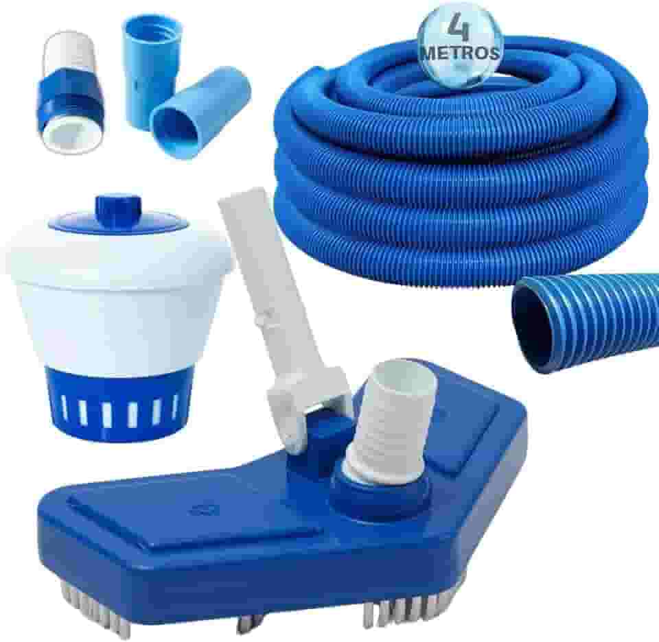 Kit Completo para Limpeza e Tratamento de Piscinas, Acessórios para Aspiração e Manutenção Aspirador Clorador 4 metros Mangueira