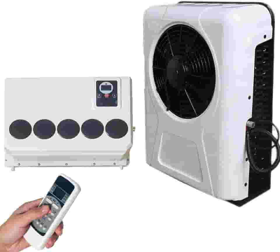 Treeligo Ar condicionado elétrico universal DC 12V – Unidade A/C de caminhão trailer | 10.000 BTU | Alta eficiência | Apenas resfriamento | Ar condicionado automotivo para trator de ônibus de motorhome etc. (branco)