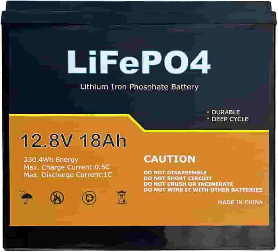 Bateria de lítio LiFePO4 de 12V 18Ah BMS integrada, bateria LFP recarregável de ciclo profundo de longa vida útil para armazenamento de energia solar, UPS de energia de reserva, motor de