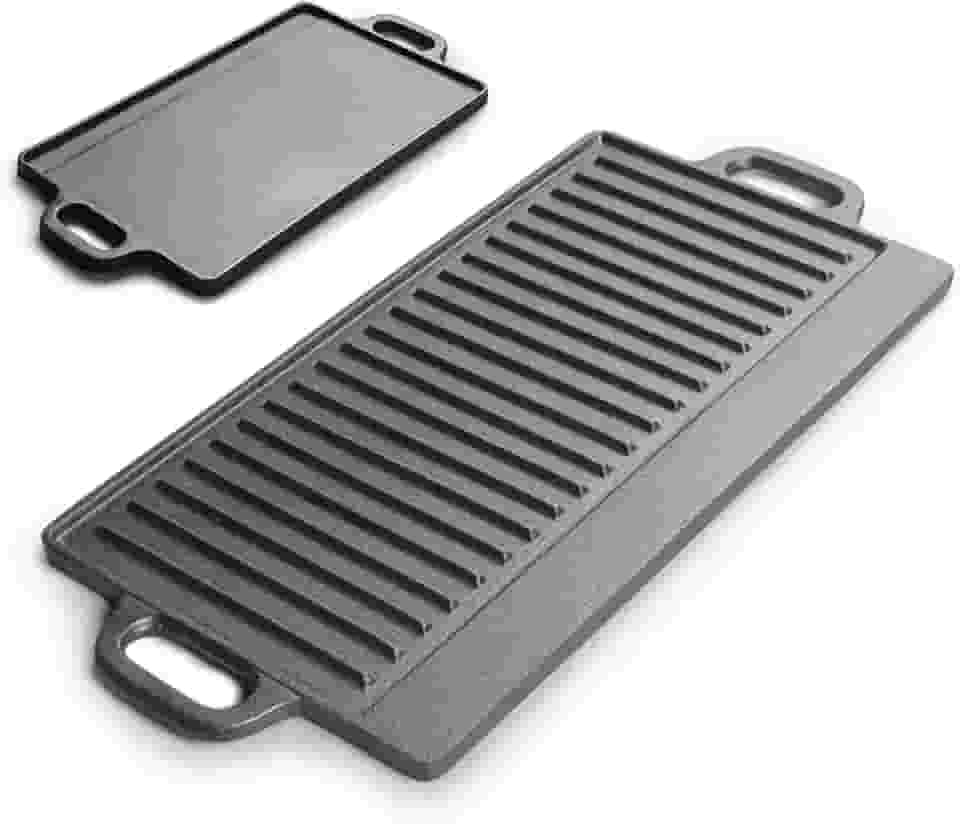 Chapa, Chapa Grill de Hambúrguer para Fogão e Indução, 23x50cm, Duas Maneiras de Usar, Ferro Fundido para Fogao LP-032