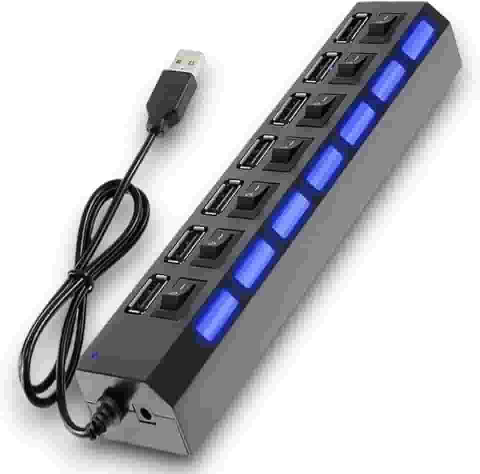 Hub Usb Externo Adaptador 7 Portas 2.0 Usb Led Alta Velocidade Laptop Pc Notebook Carregamento Rápido Expansão Aumento Dispositivos Múltiplos