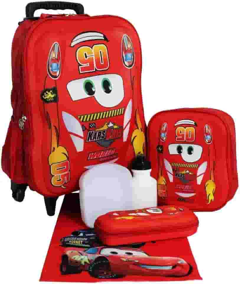Kit Mochila Carro Infantil Masculina Escolar Rodinhas Escolar