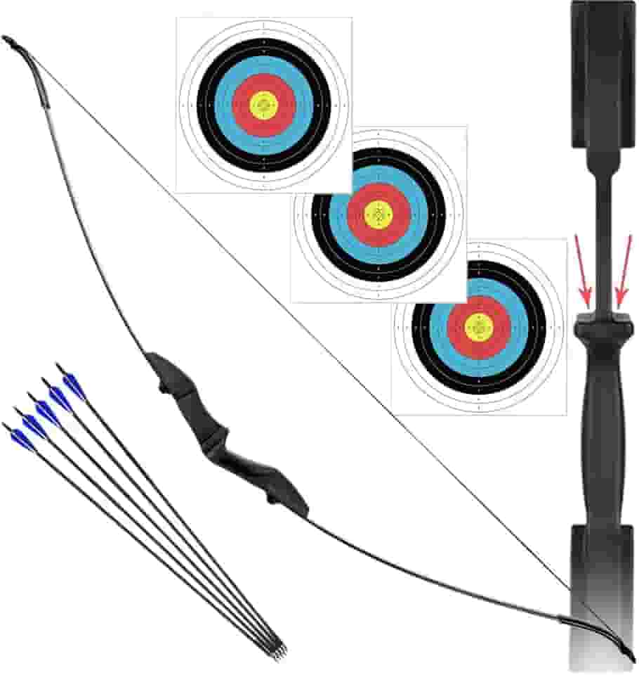 Arco e Flecha Ambidestro Profissional Recurvo em Nylon 40lbs + 5 Flechas de Fibra de Vidro com Ponta de Alumínio + 3 Alvos 40x40 Para Treino Tiro ao Alvo Campeonato Treinamento