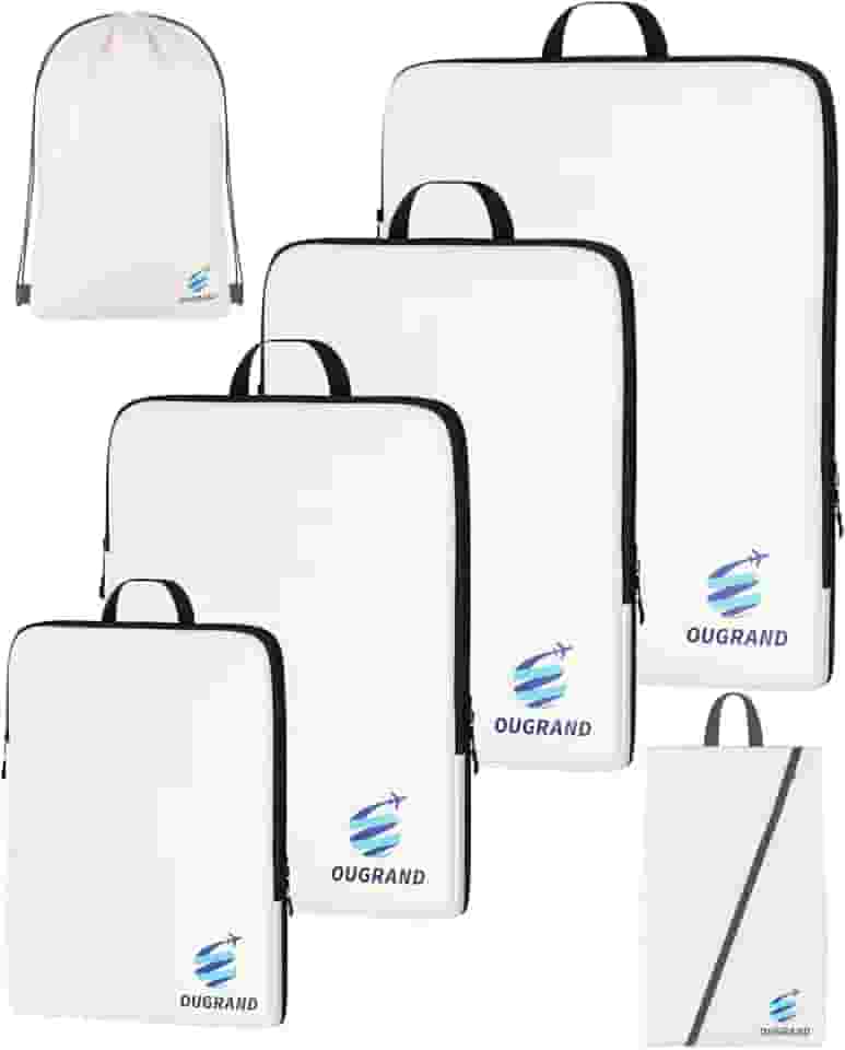 Ougrand Conjunto de 6 cubos de compressão para viagem, bolsas organizadoras de mala leves para itens essenciais de viagem, duráveis (bege)