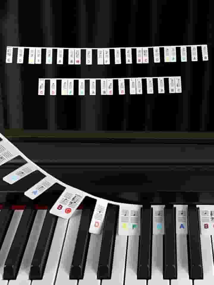 Etiquetas de notas de teclado de piano, guia de adesivos de teclado de piano de silicone para iniciantes, 61 teclas tamanho completo, sem necessidade de adesivos, reutilizáveis (coloridos)