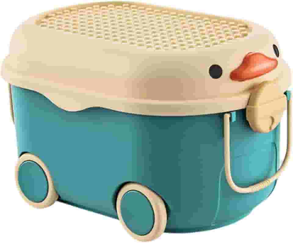 TOPAMIX Caixa Organizadora de Brinquedos e Livros para Crianças com Rodinhas Patinho Divertido (Verde)