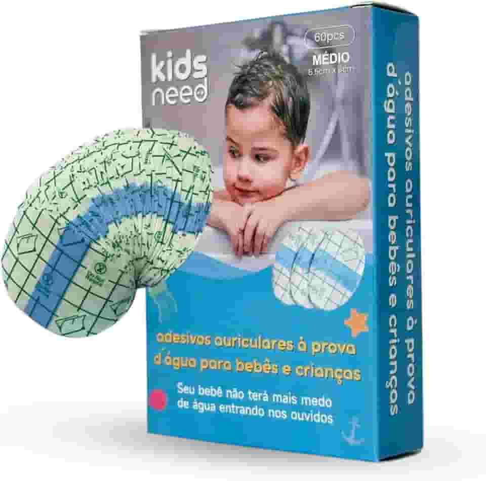 Kids Need - Adesivo Protetor Auricular, Pacote com 60 Unidades - Tampão de Orelha Impermeável para usar Durante Banho ou Natação. Tamanho Único Infantil e Adulto (Bebê, Criança e Adulto) (1 Pacote Adesivos Transparente (60 adesivos), MÉDIO 5.5x8cm)