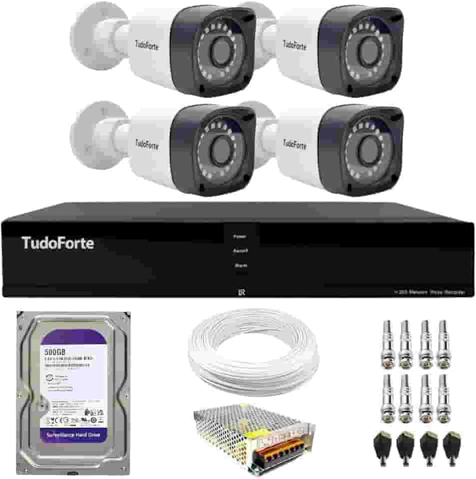 Kit CFTV 4 Câmeras Segurança Full HD DVR 4 Canais Com HD Completo