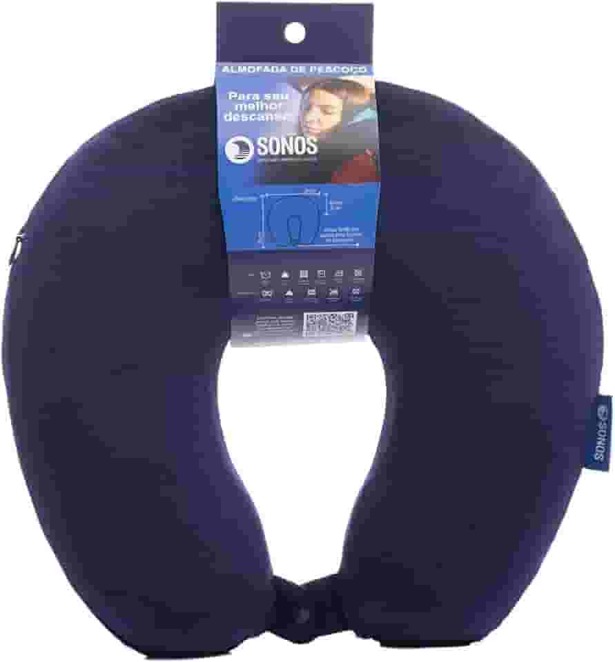 Almofada De Pescoço Sonos Tradicional Para Viagem E Descanso (Azul-Marinho)