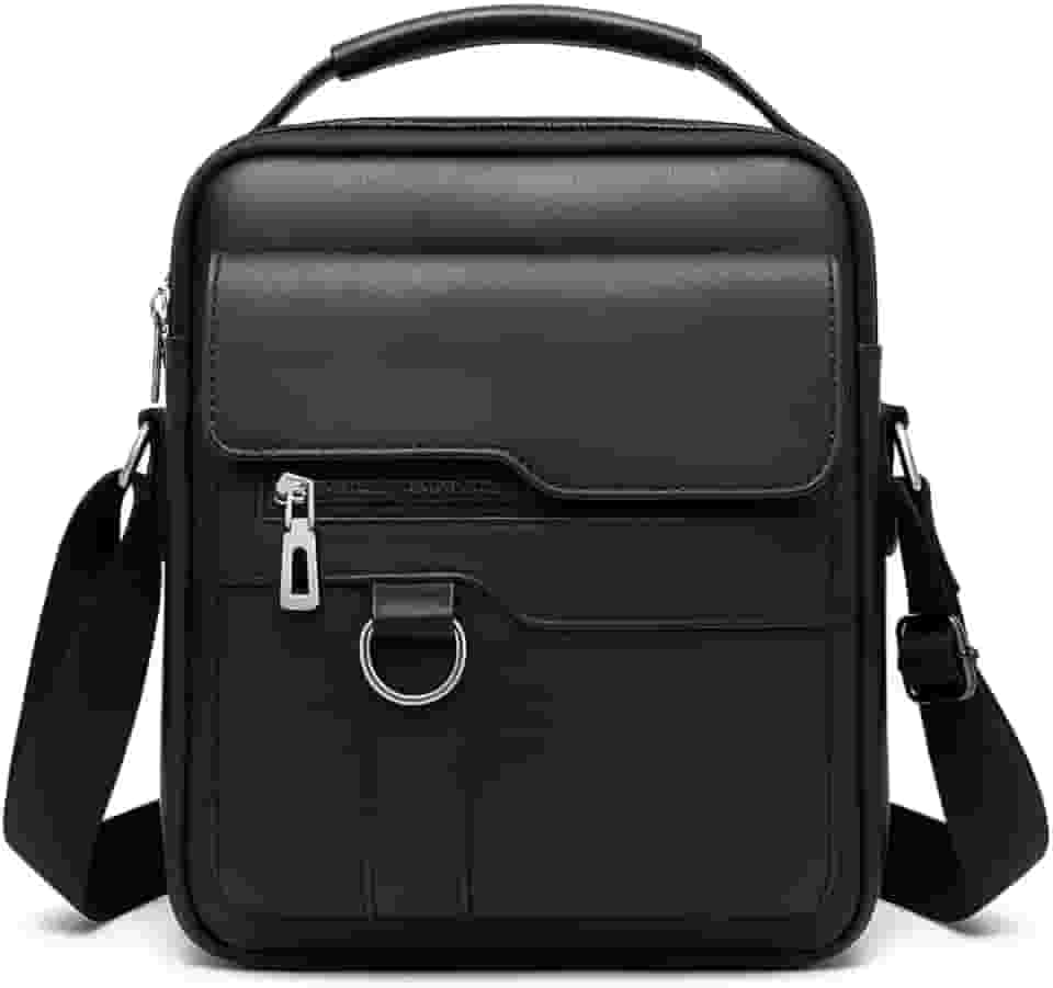 Bolsa Tiracolo Masculina Couro Sintético PU Crossbody Transversal Ombro Mão Casual Executiva Trabalho Viagem Compacta Alça Ajustável Vintage Elegante