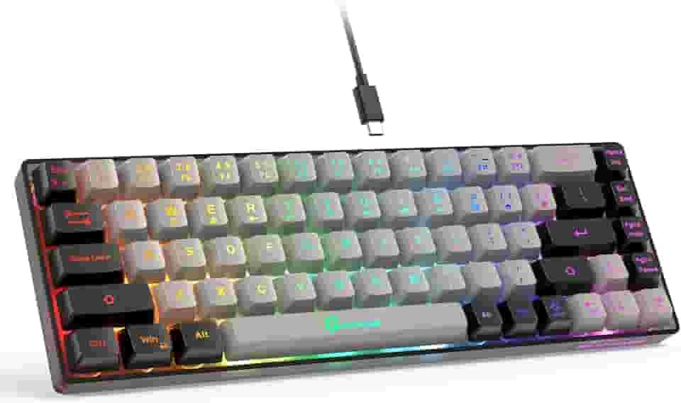 Teclado para jogos GEODMAER 65%, mini teclado retroiluminado com fio, ultracompacto, anti-ghosting, sem conflito, 68 teclas, teclado com fio, para PC, laptop, Windows Gamer