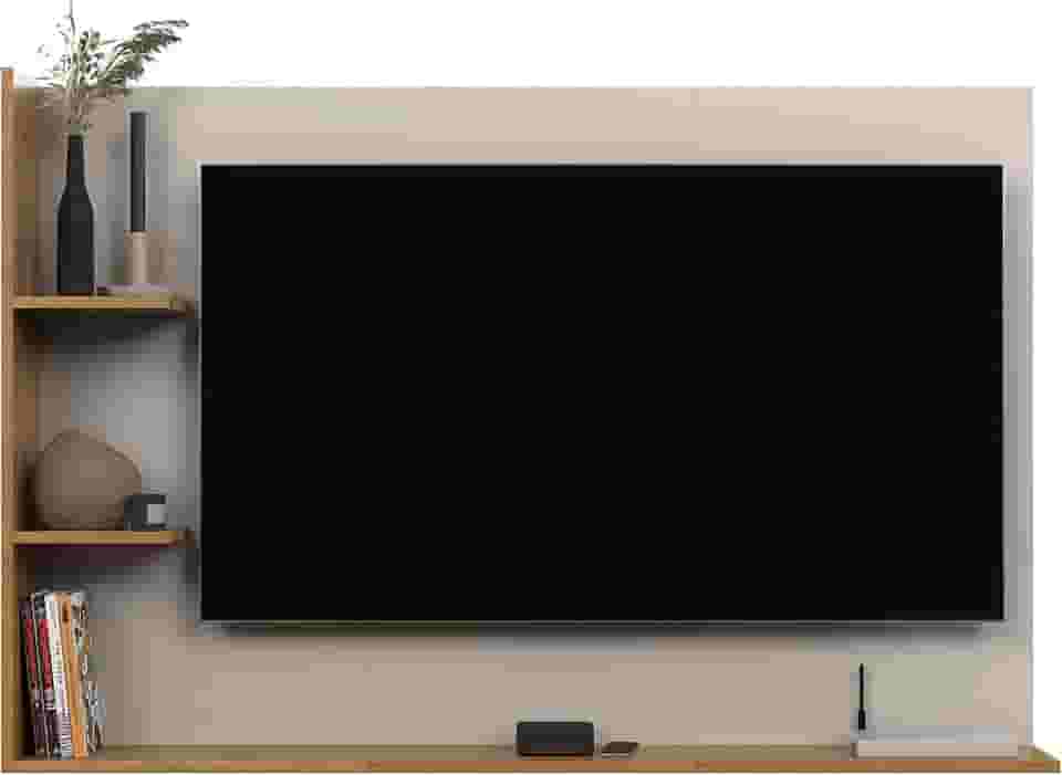 Painel Para Tv 50 Polegadas Berlim Para Sala Quarto Com Prateleira Suspenso Off White/Nature