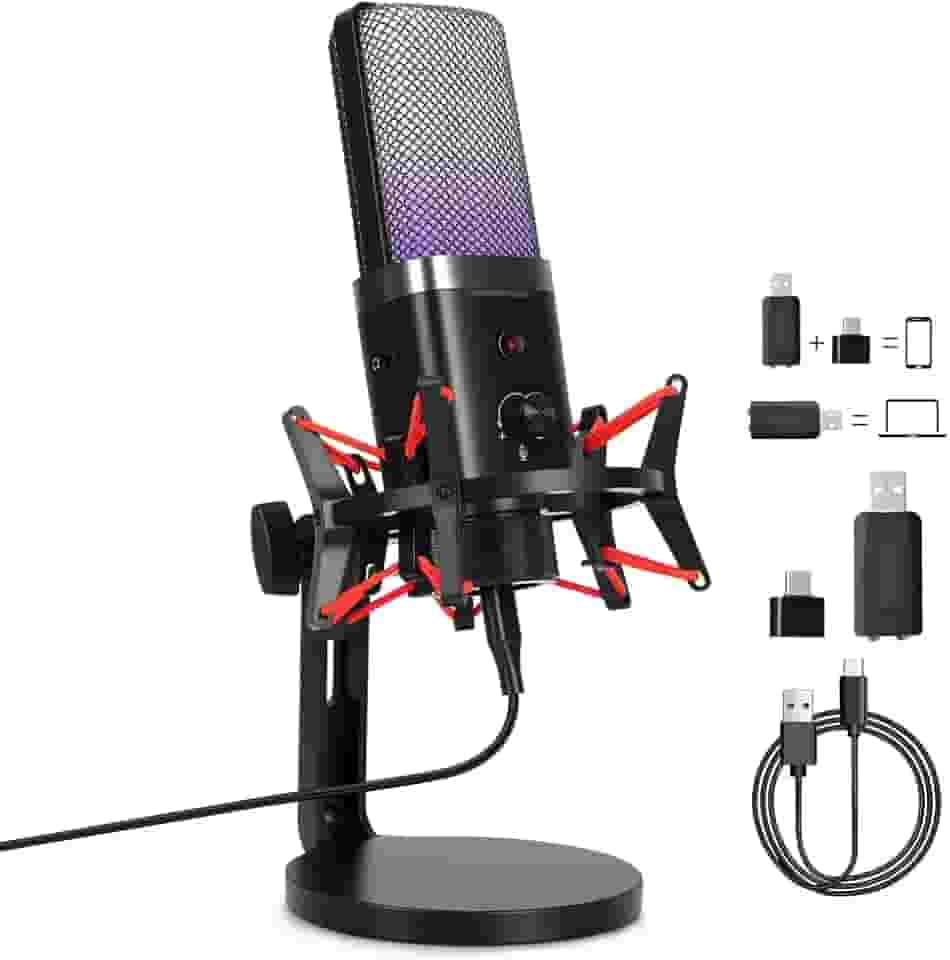 Microfone, Microfone Gamer, Podcast Microfone DinâMico USB/XLR Para Pc PS5, Suporte a Tripé, Filtro Pop, Antivibração, Controle de Ganho: Ideal para Twitch/Youtube, Podcast e Gravação