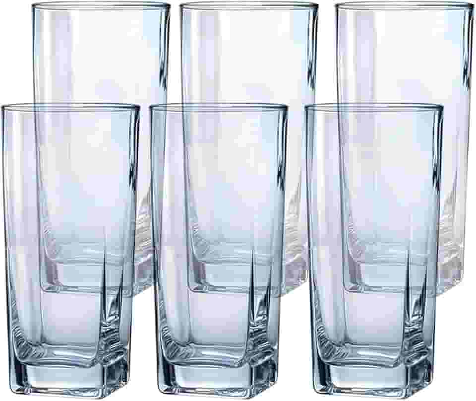 Conjunto de 6 Copos de Vidro Texas Transparente, 320 ml Quadrado Suco Agua Refrigerante Mesa Posta, Jogo de Copos