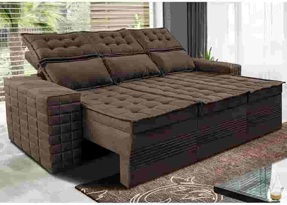 Sofá 3 Lugares Retrátil e Reclinável Cama Inbox Senses 2,00m Velusoft Café