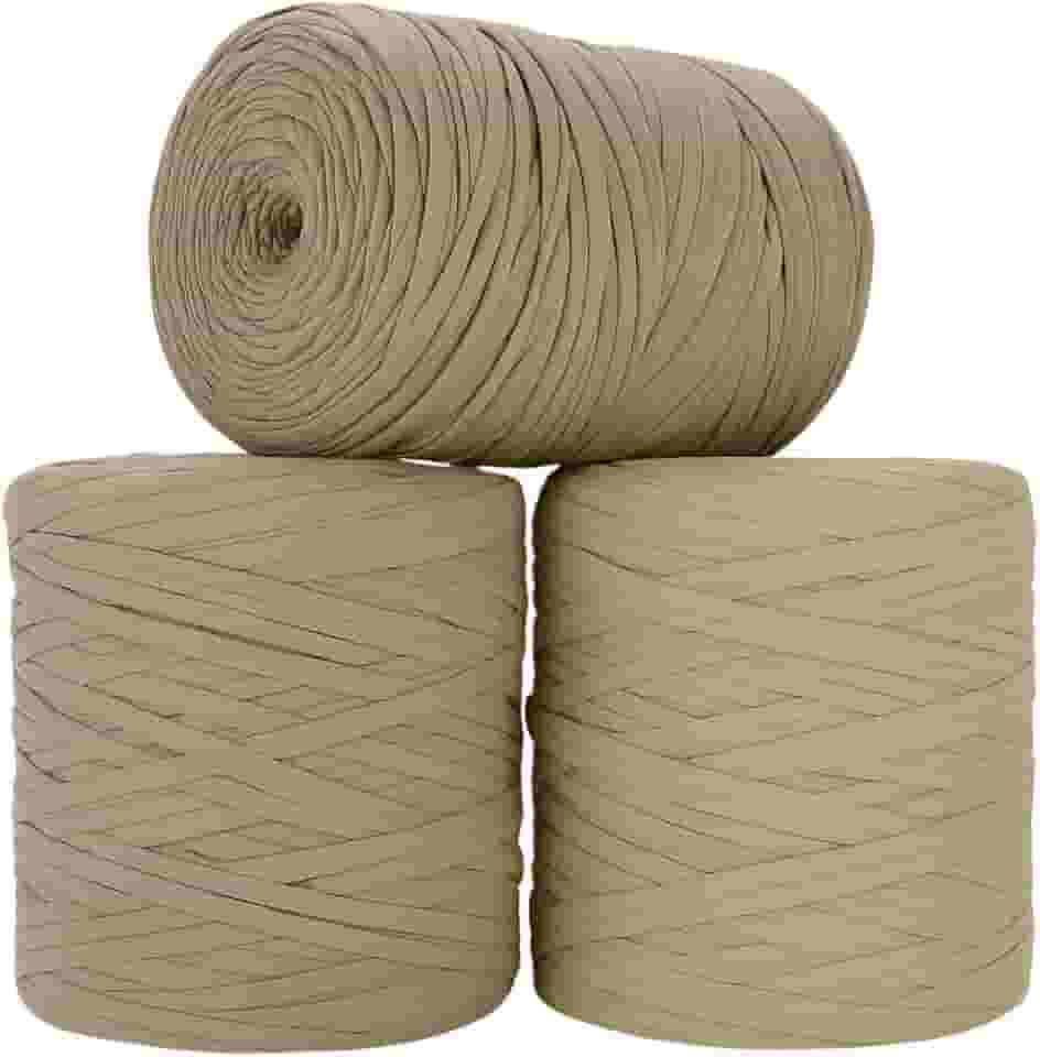 SYMEON Fio de Malha 1kg Ecologico Residual 140m Artesanato Crochê (Tons de bege)