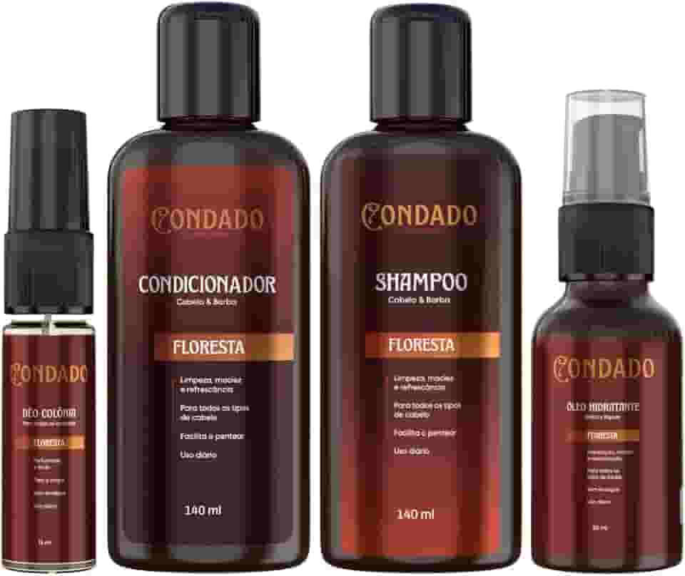 Kit Shampoo Condicionador Óleo Hidratante Colônia Masculino Barba Refrescante Amadeirado Condado (Floresta (Amadeirado))
