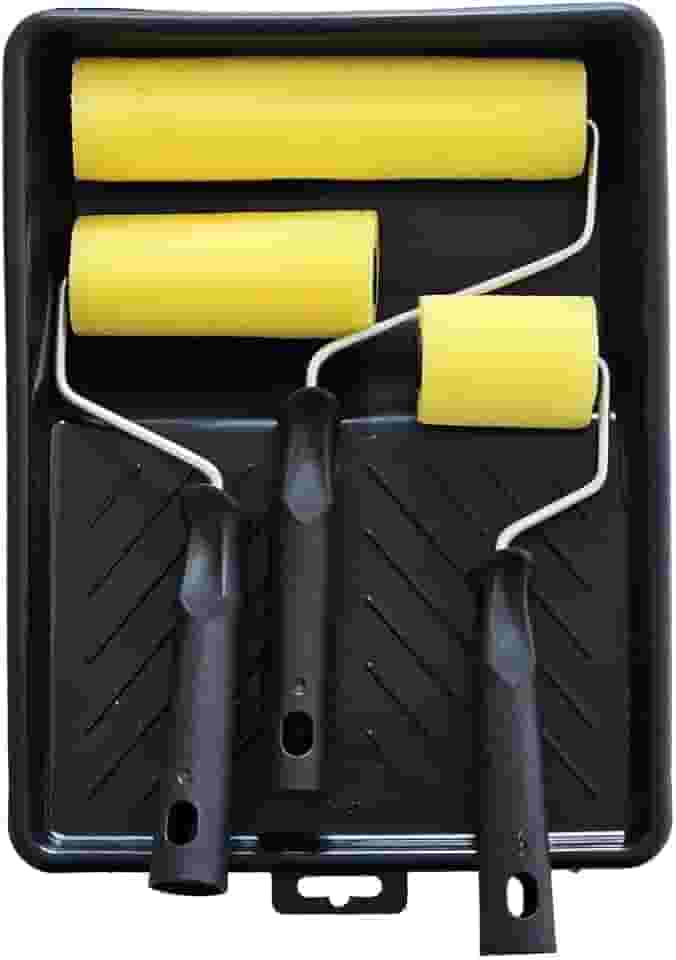 Kit 3 Rolos de Espuma P/Pintura com Bandeja, 5/9/15cm, Amarelo