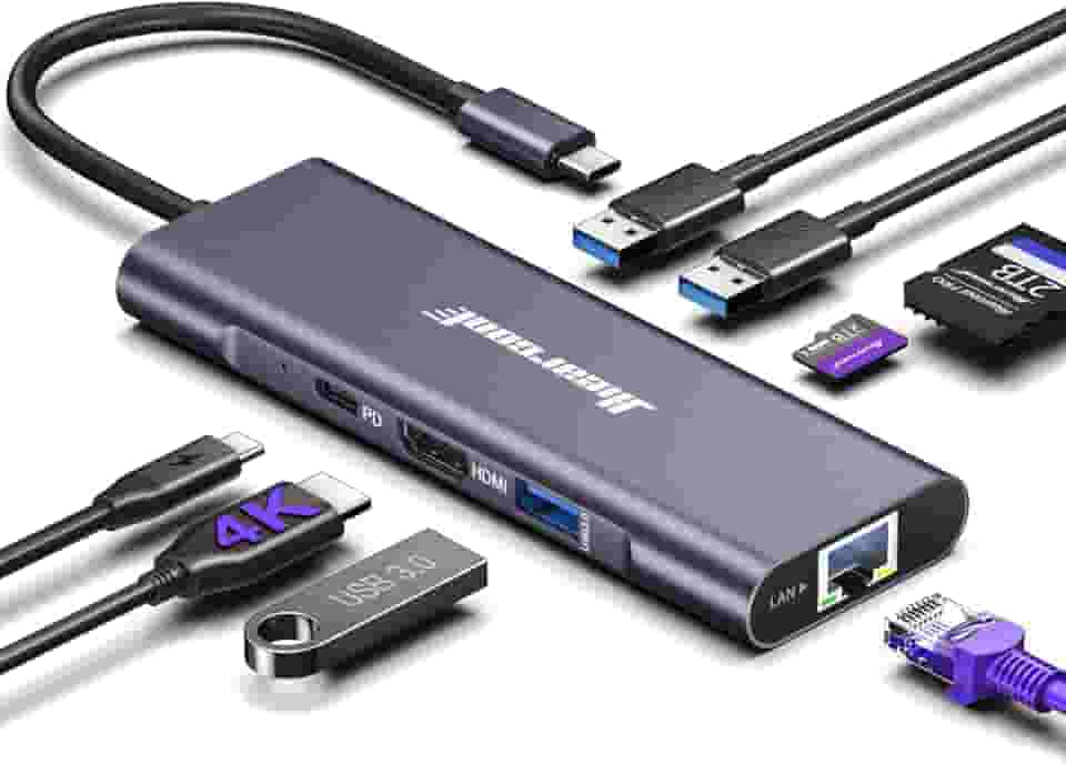 Hiearcool Hub USB C Ethernet, adaptador multiportas USBC 8 em 1, 4K @ 60 USB-C para HDMI tipo C Dock Dongle compatível com MacBook Pro Air iPad Dell Lenovo