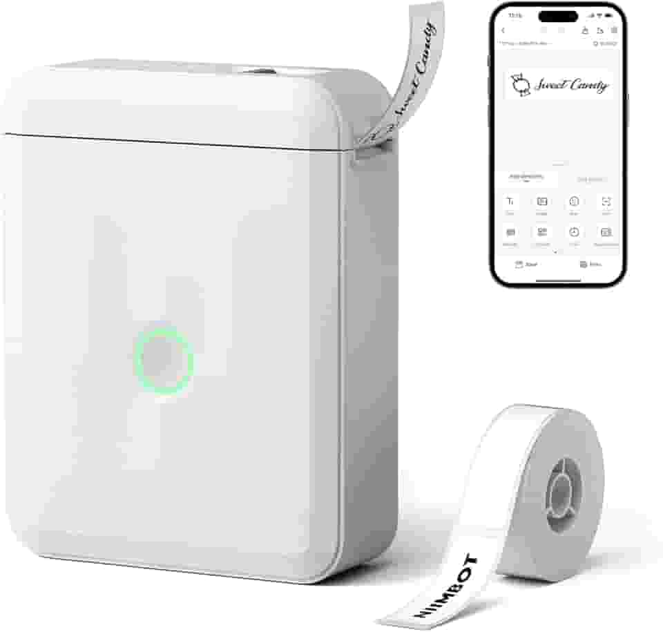 Minimáquina de etiquetar NIIMBOT D110 versão atualizada com fita, impressora térmica Bluetooth, etiquetadora de adesivos com vários modelos, organização de escritório, casa, cozinha, escola, branca